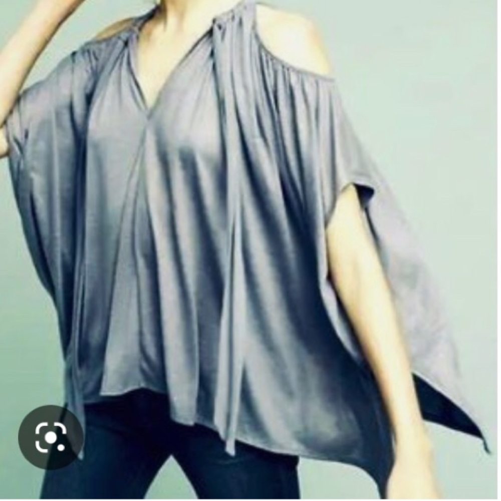 Anthro  Deletta bohemian grey sparkle cold shoulder blouse